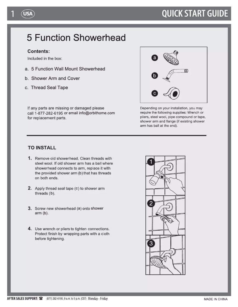 First page image of the manual for 5 Function or Rain Shower Head