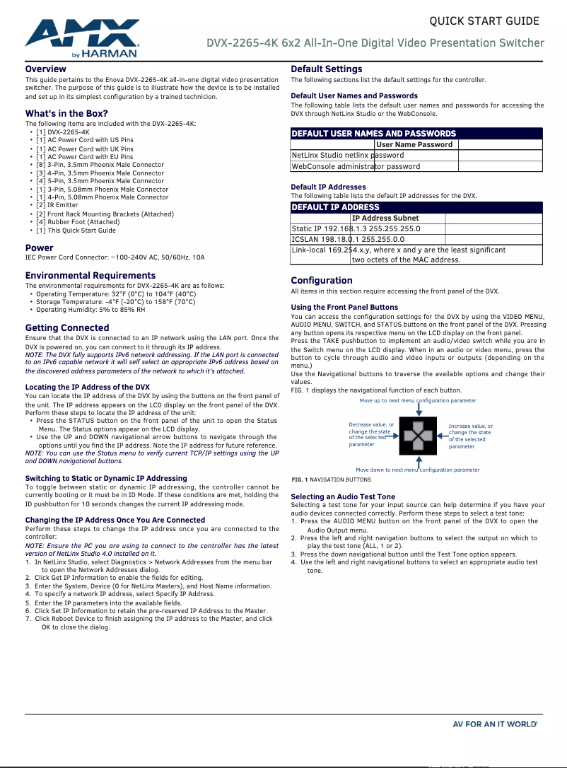 First page image of the manual for DVX-2265-4K