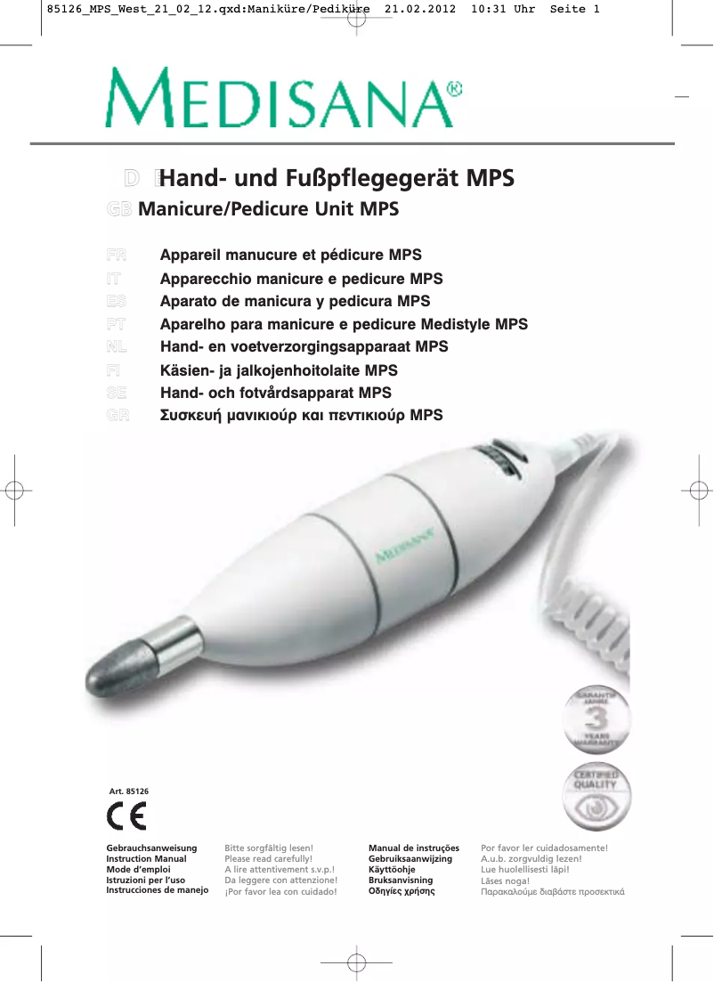 Page 1 of the manual User Manual Medisana MPS