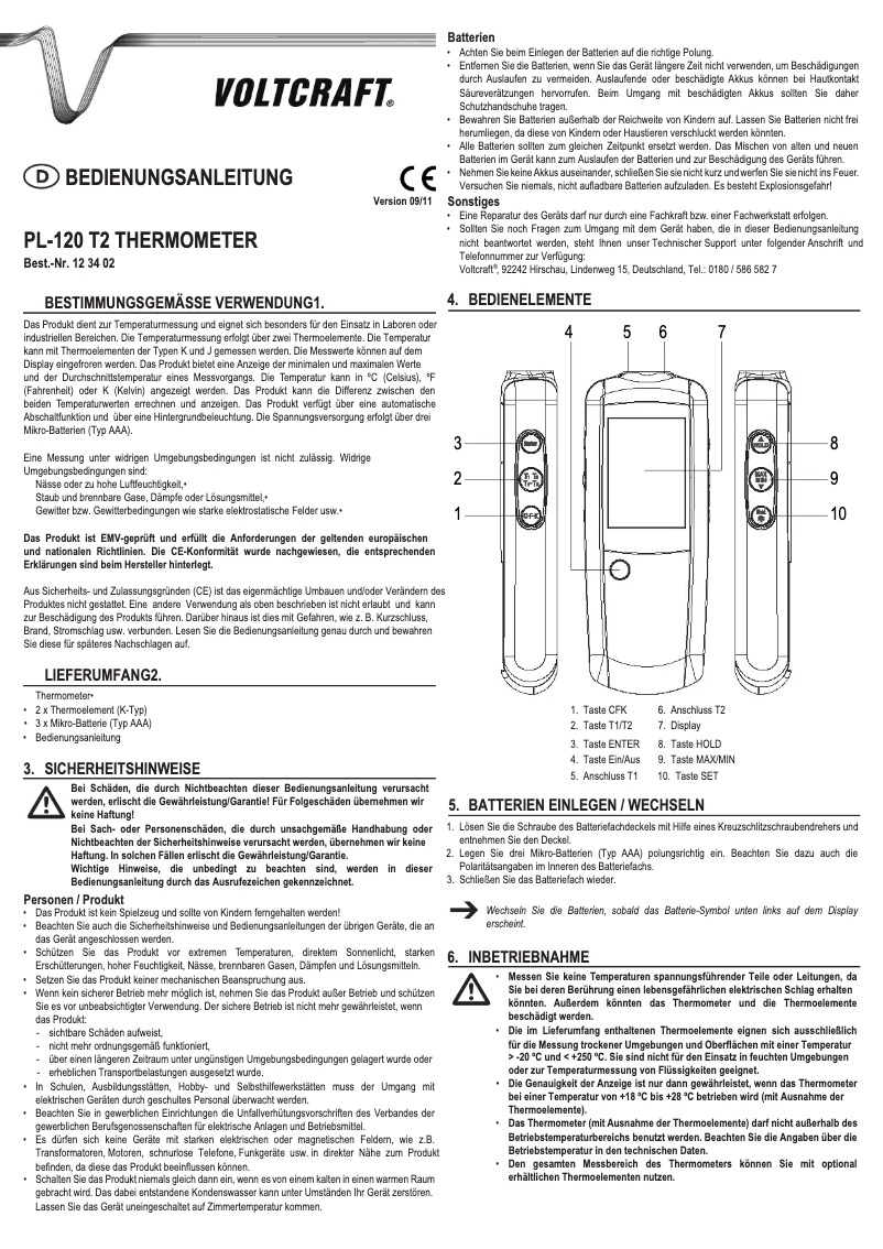 First page image of the manual for PL-120-T2