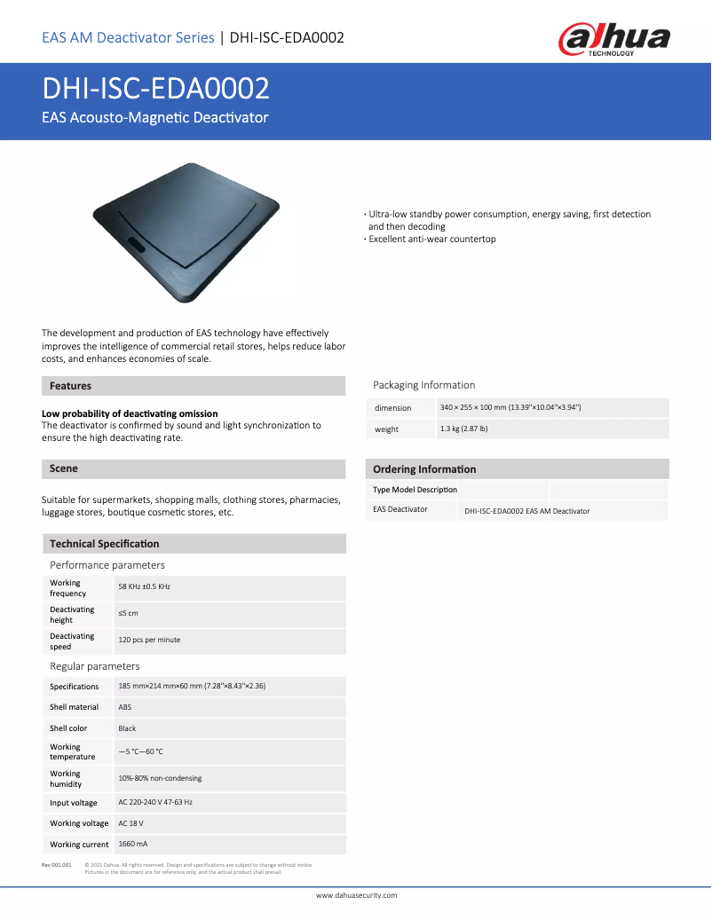 Page 1 of the manual Technical Sheet Dahua Technology ISC-EDA0002