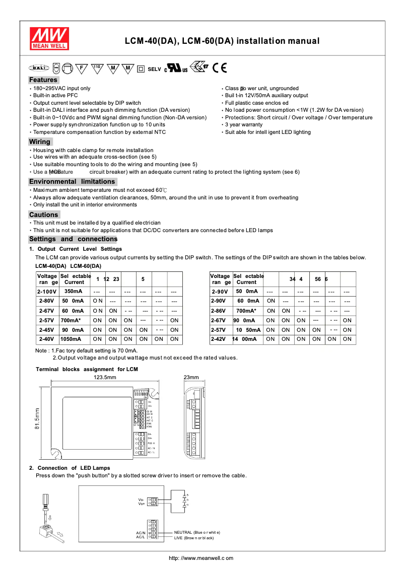 Page 1 of the manual User Manual Mean Well LCM-60