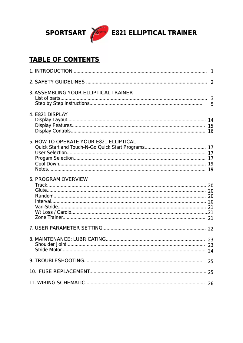 Page 1 of the manual User Manual SportsArt E821