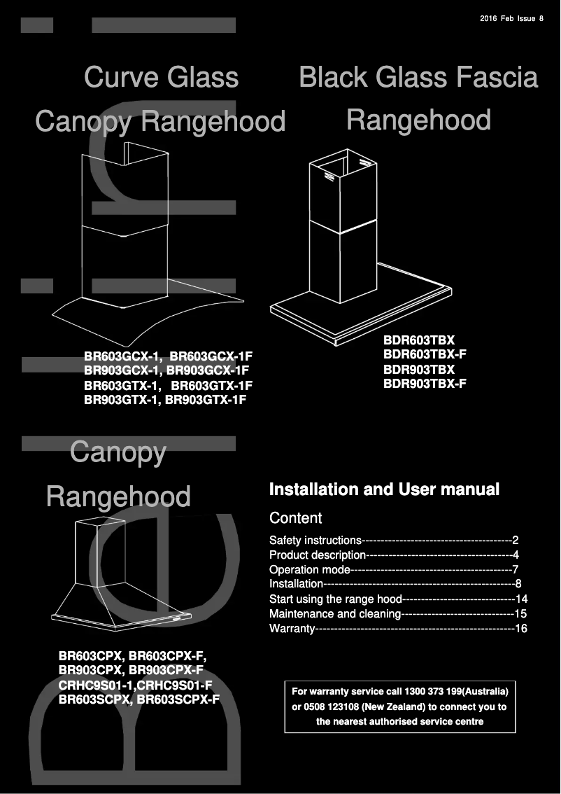 Page 1 of the manual User Manual Bellini CRHC9S01-F