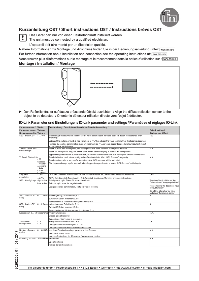 Page 1 of the manual User Manual IFM O8T200