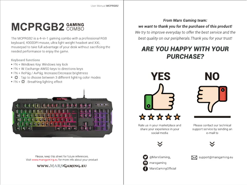 Page 1 of the manual User Manual Mars Gaming MCPRGB2
