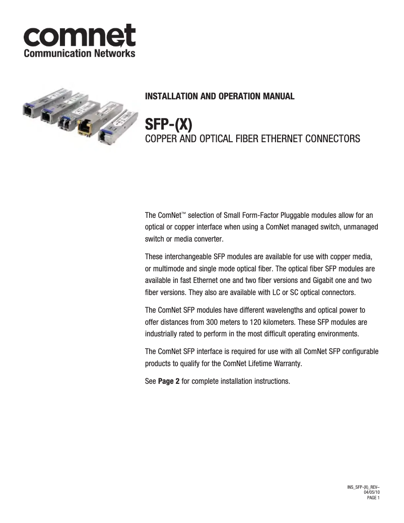 First page image of the manual for SFP-7