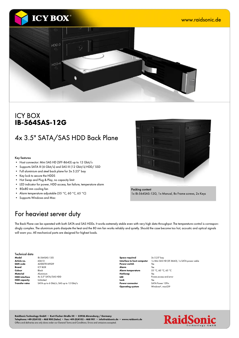 Page 1 of the manual Technical Sheet Icy Box IB-564SAS-12G
