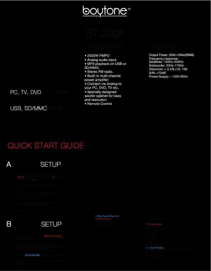 Page 1 of the manual User Manual Boytone BT-209FD