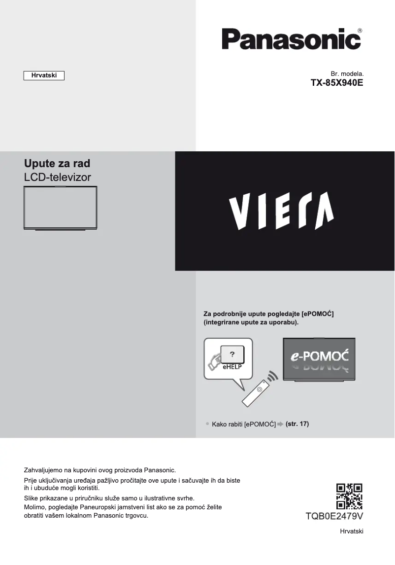 First page image of the manual for Viera TX-85X940E