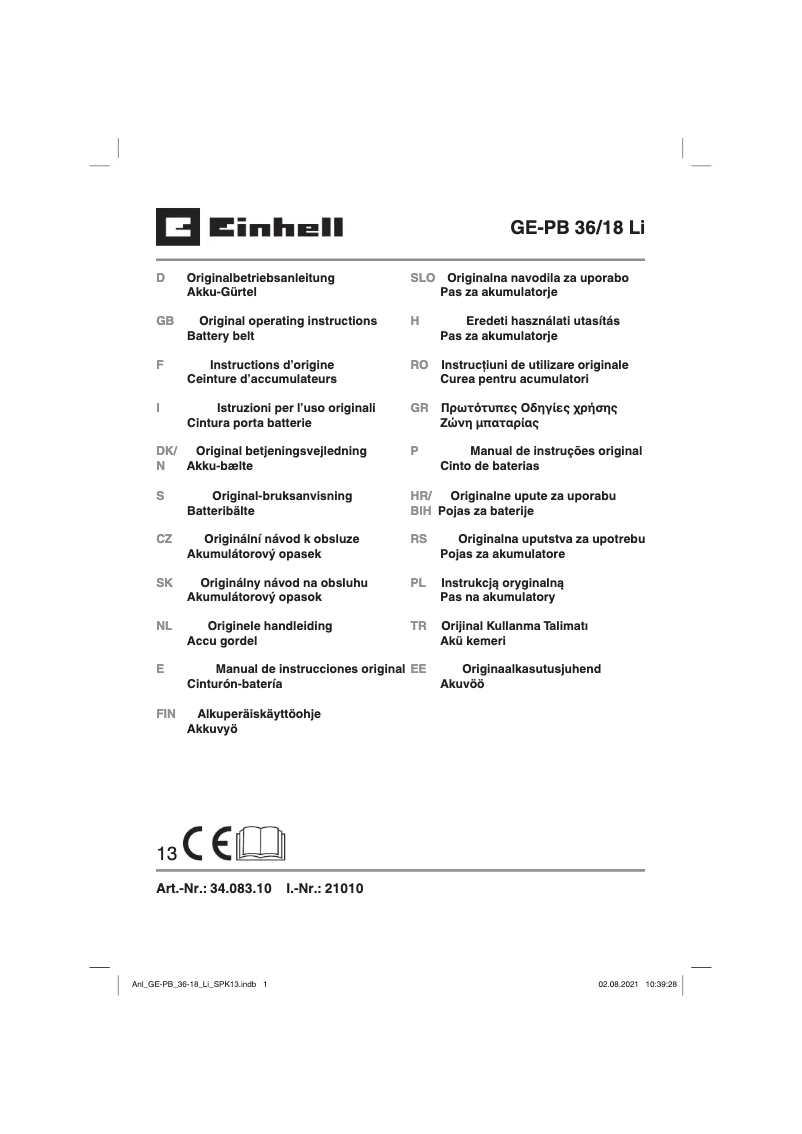 First page image of the manual for GE-PB 36/18 Li
