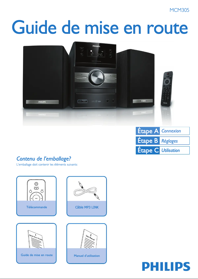 Page 1 of the manual Quick Start Guide Philips MCM305