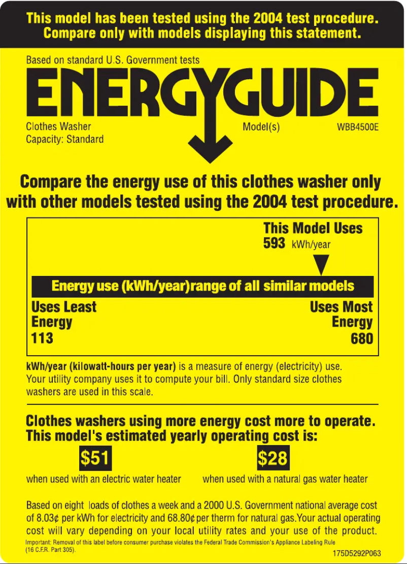 Page 1 of the manual Energy Label GE WBB4500EWW
