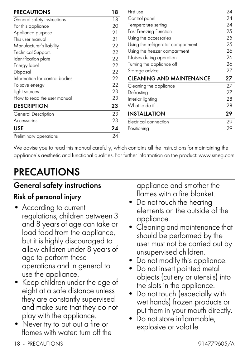 Page 1 of the manual Brochure Smeg FAB10LCR5