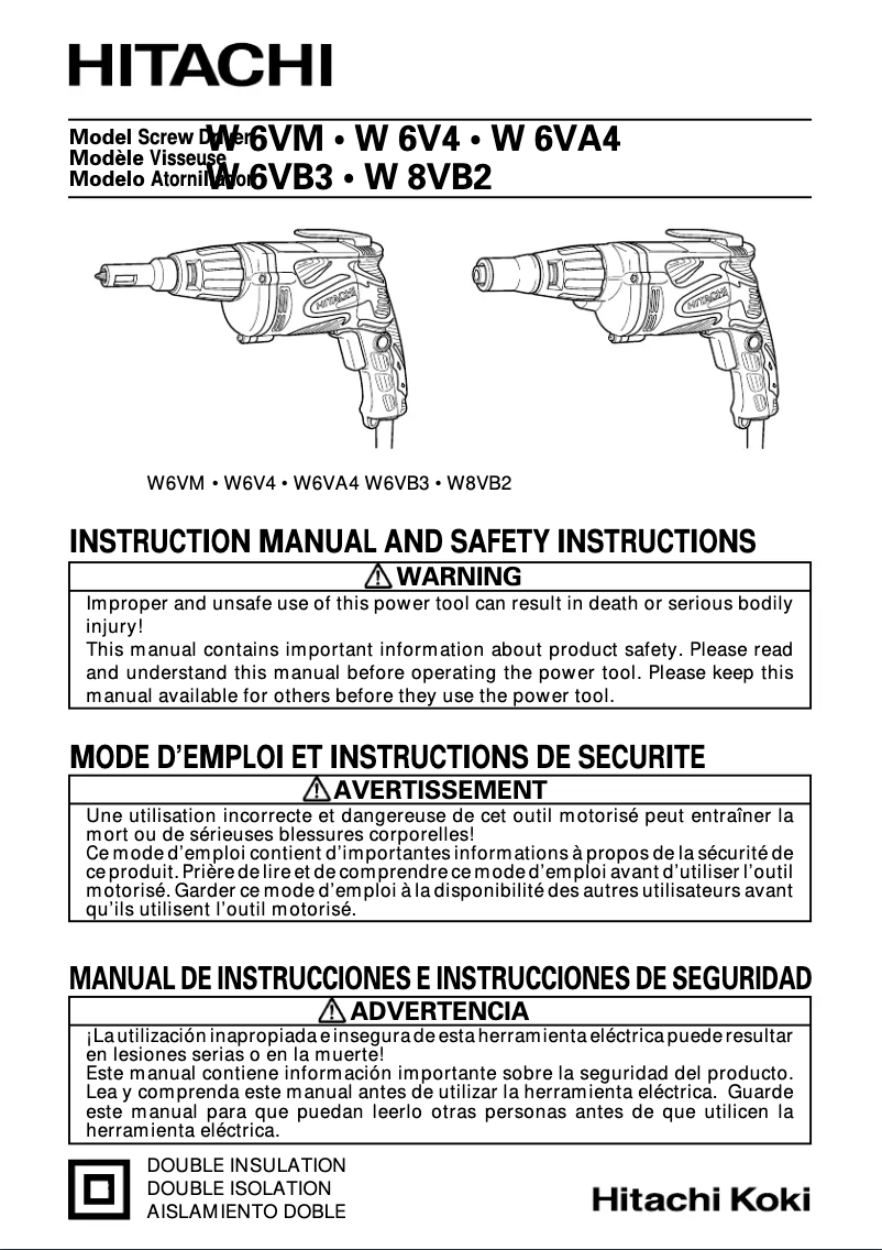 Page 1 of the manual User Manual Hitachi W8VB2