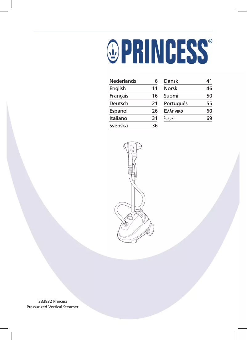 Page 1 of the manual User Manual Princess Pressurized Vertical Steamer 333832