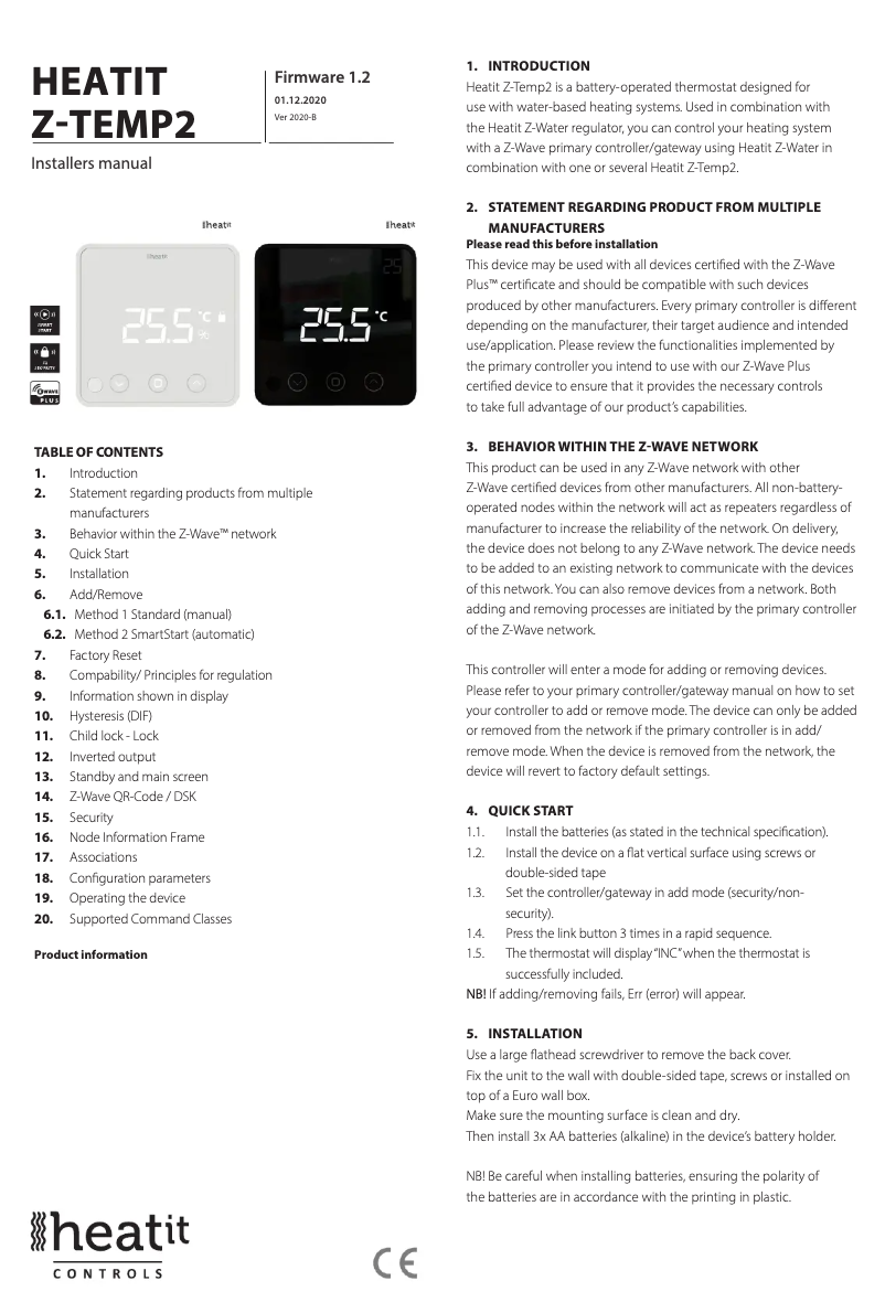 Page 1 of the manual User Manual Heatit Z-Temp2