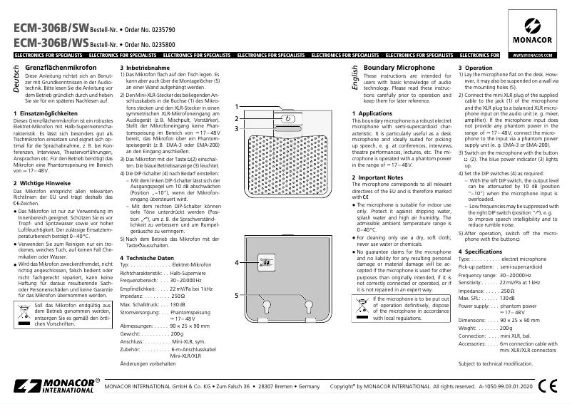Page 1 of the manual User Manual Monacor ECM-306B/SW