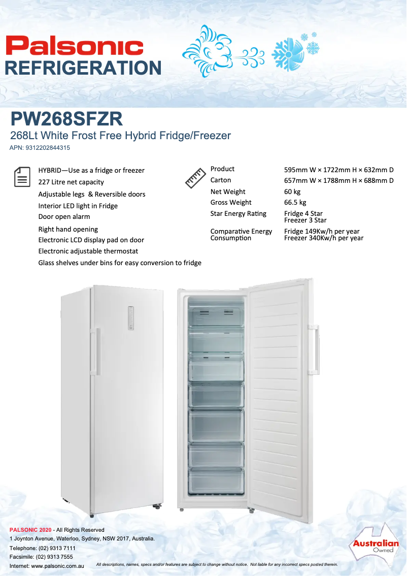 First page image of the manual for PW268SFZR