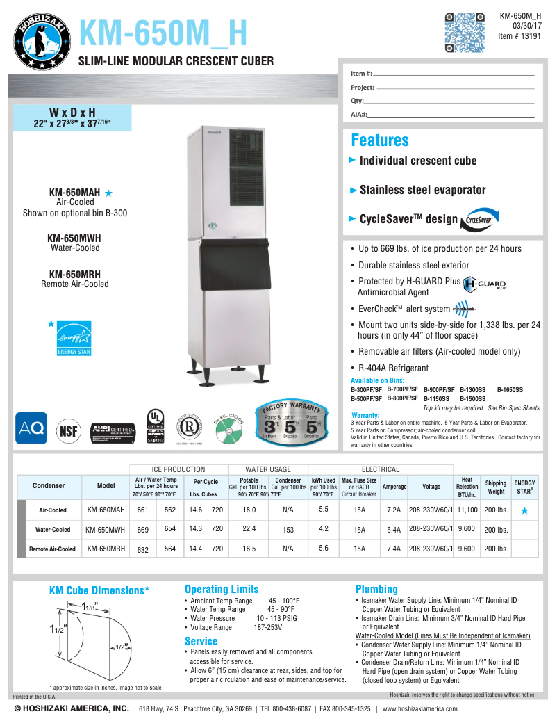 First page image of the manual for KM-650MWH