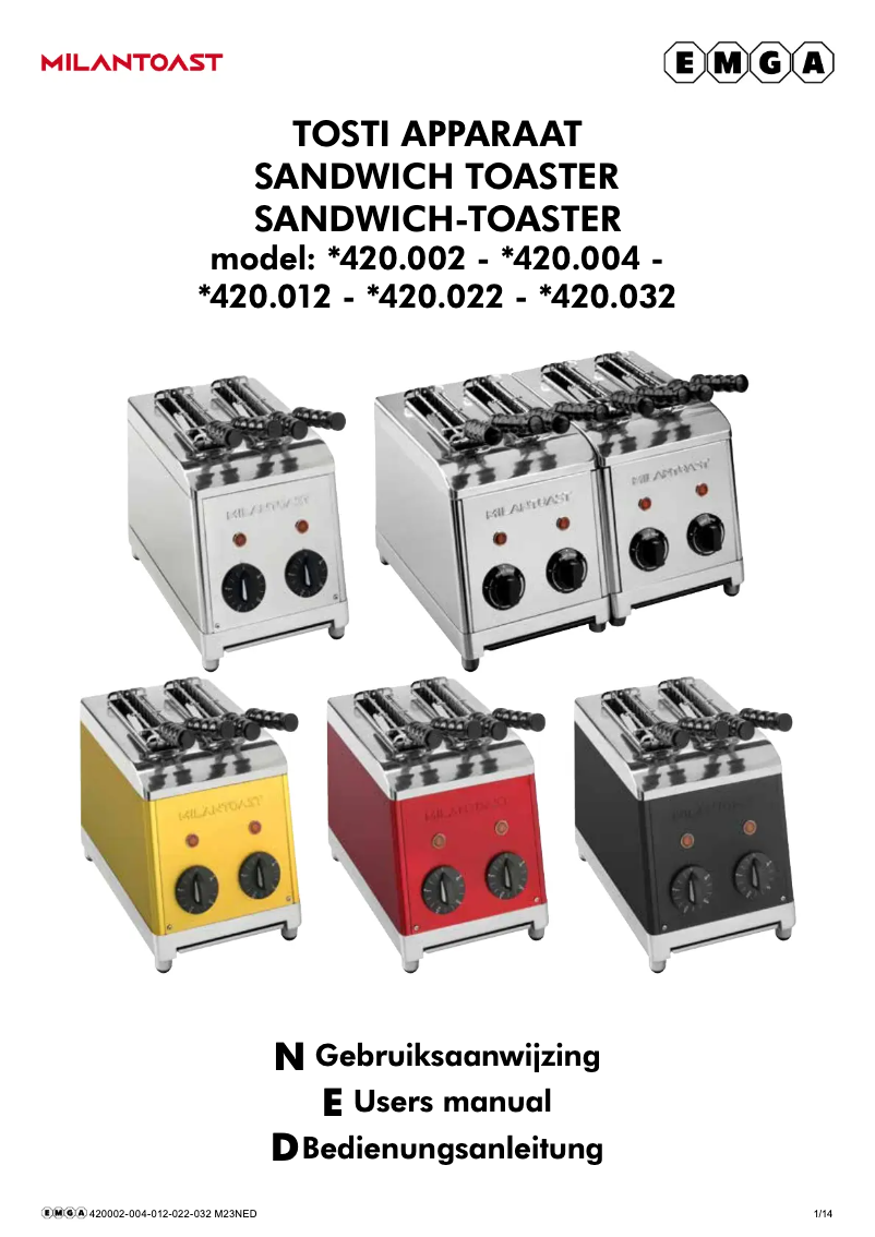 Page 1 of the manual User Manual MilanToast 420002