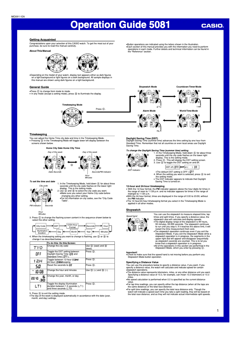 Page 1 of the manual User Manual Casio G-Shock GA-100BR-1AER