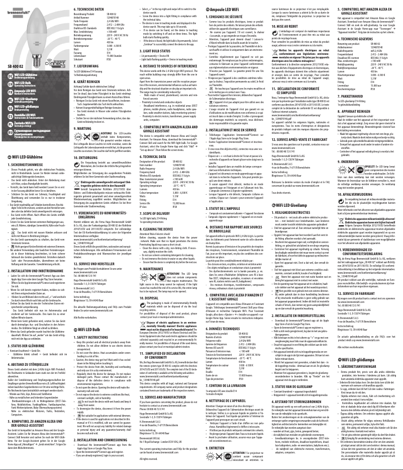 Page 1 of the manual User Manual Brennenstuhl Connect Wi-Fi Ampoule SB 400