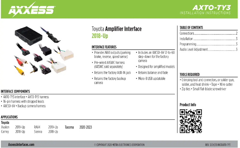 First page image of the manual for AXTO-TY3