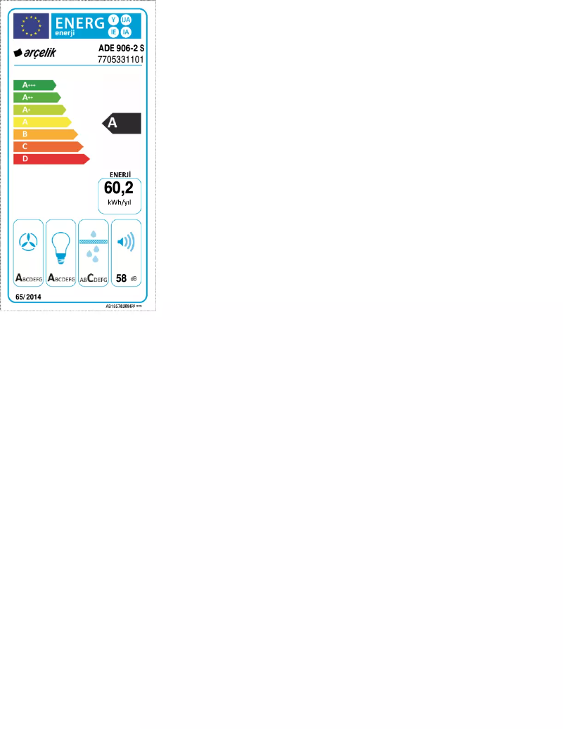 Page 1 of the manual Energy Label Arçelik ADE 906-2 S