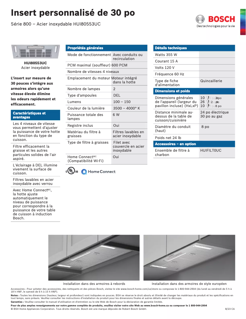 Page 1 of the manual Technical Sheet Bosch HUI80553UC