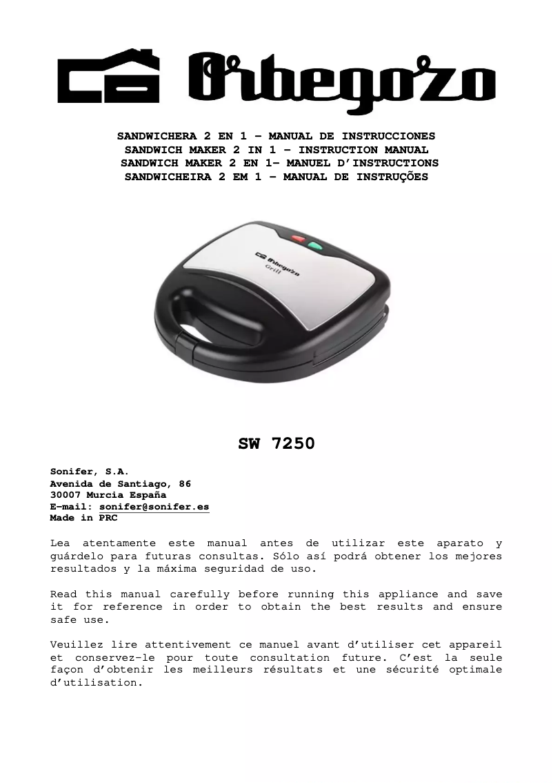 First page image of the manual for SW 7250