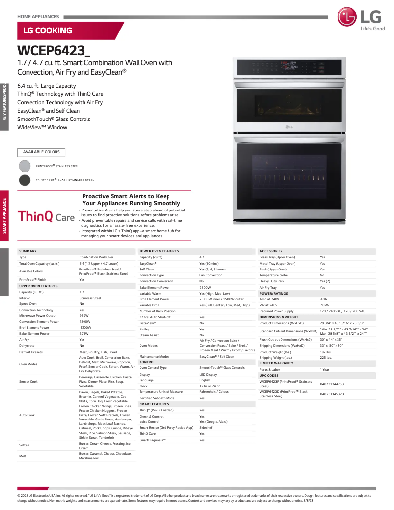 First page image of the manual for WCEP6423F