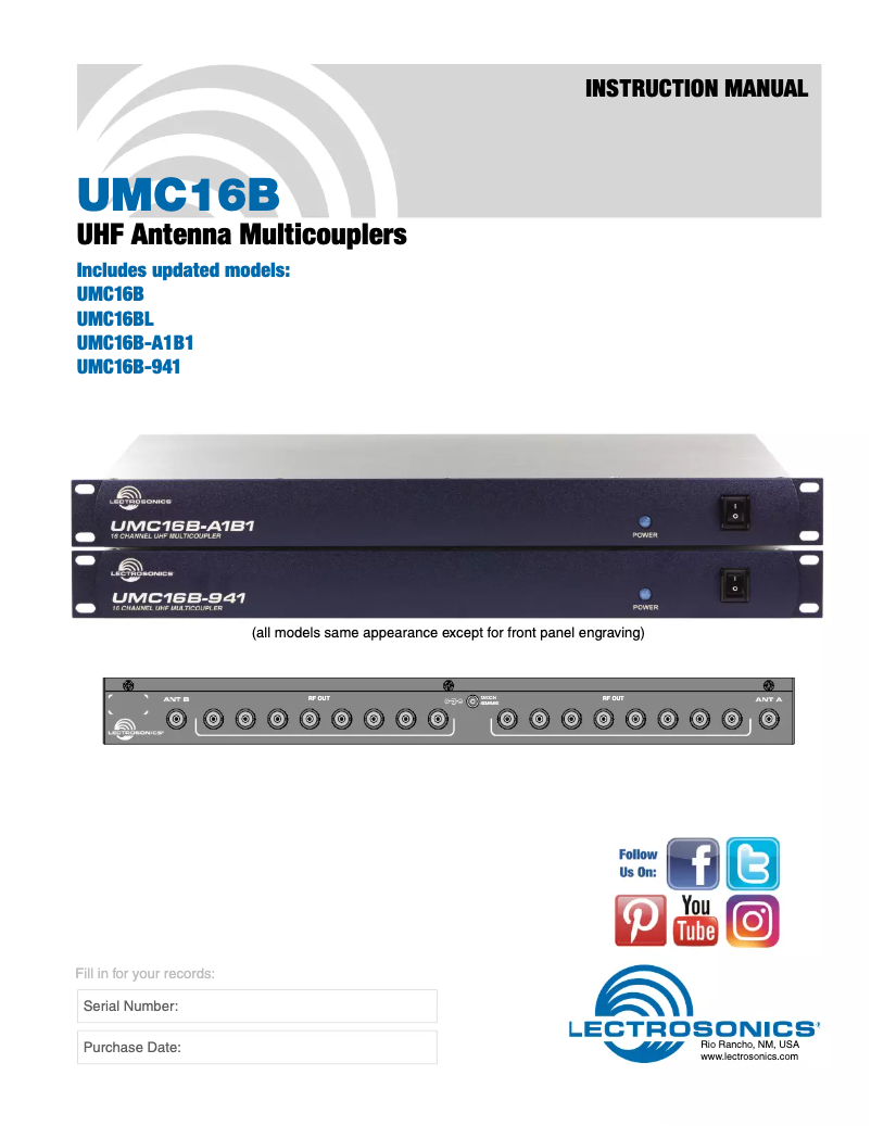 First page image of the manual for UMC16B-A1B1