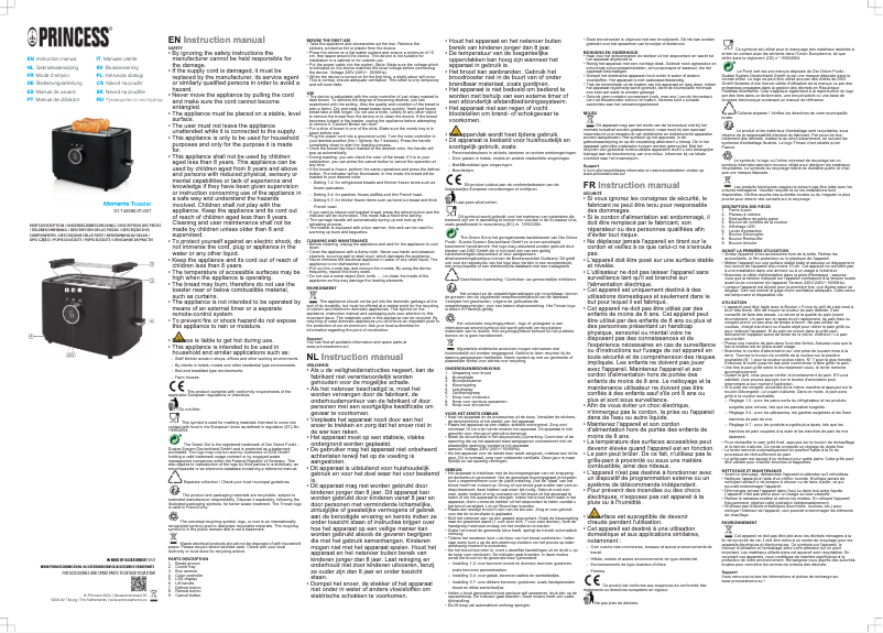 Page 1 of the manual User Manual Princess Moments Toaster 142360
