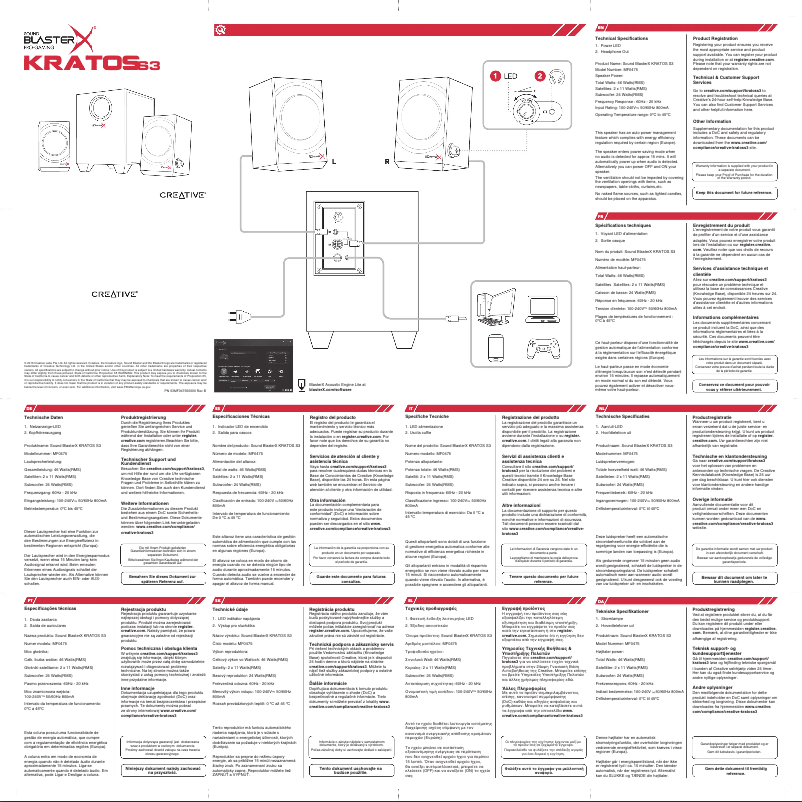 Page 1 of the manual Quick Start Guide Creative Sound BlasterX Kratos S3