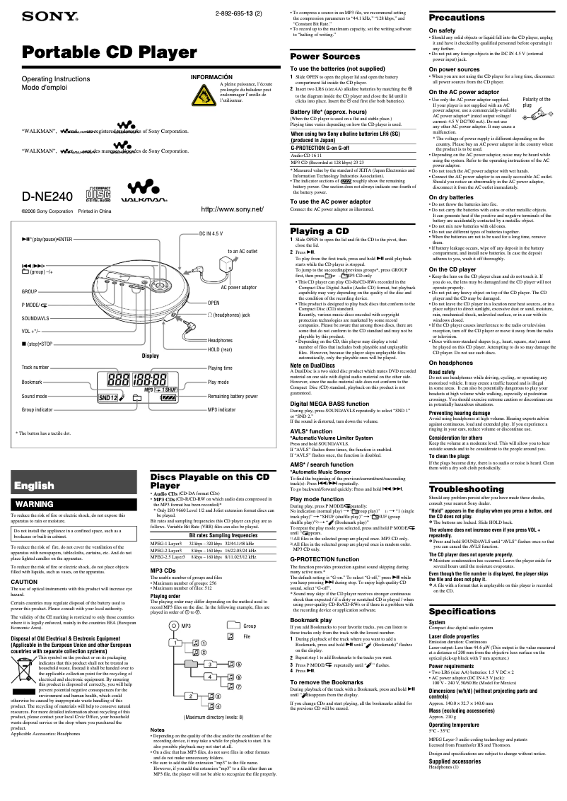 Page 1 of the manual User Manual Sony D-NE240