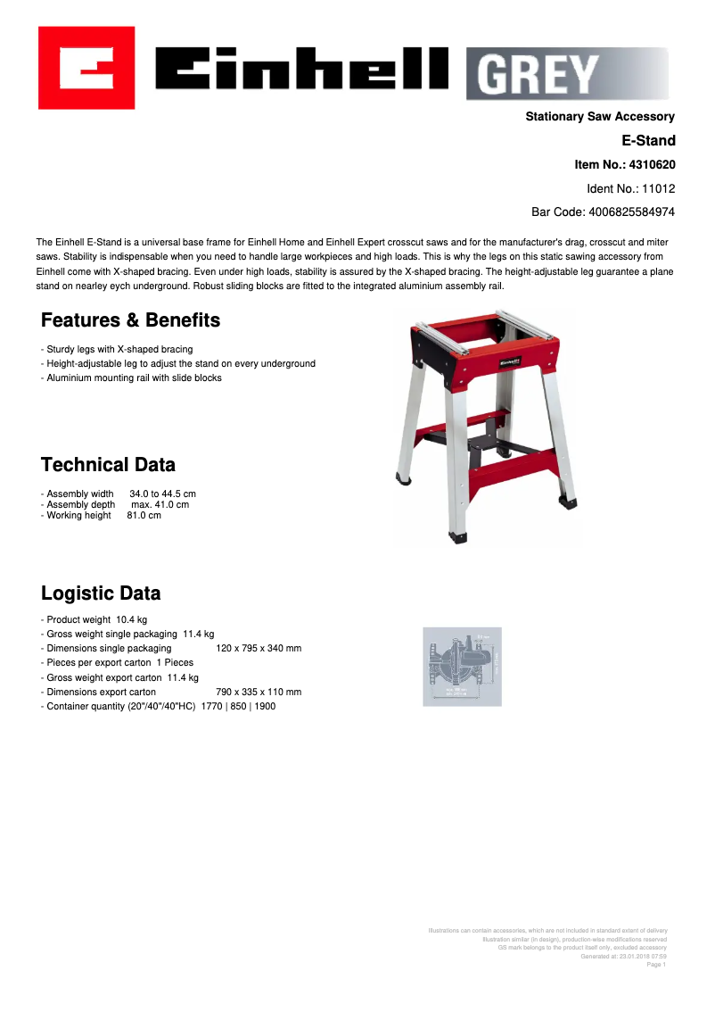 First page image of the manual for E-Stand
