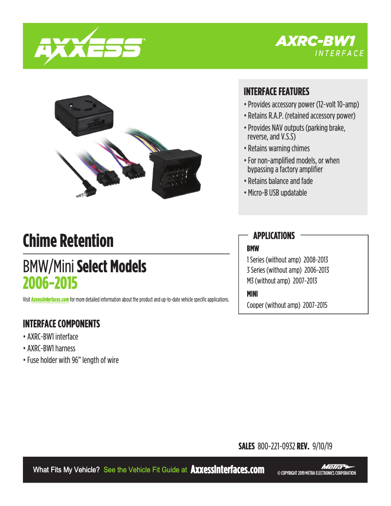 Page 1 of the manual Technical Sheet AXESS AXRC-BW1