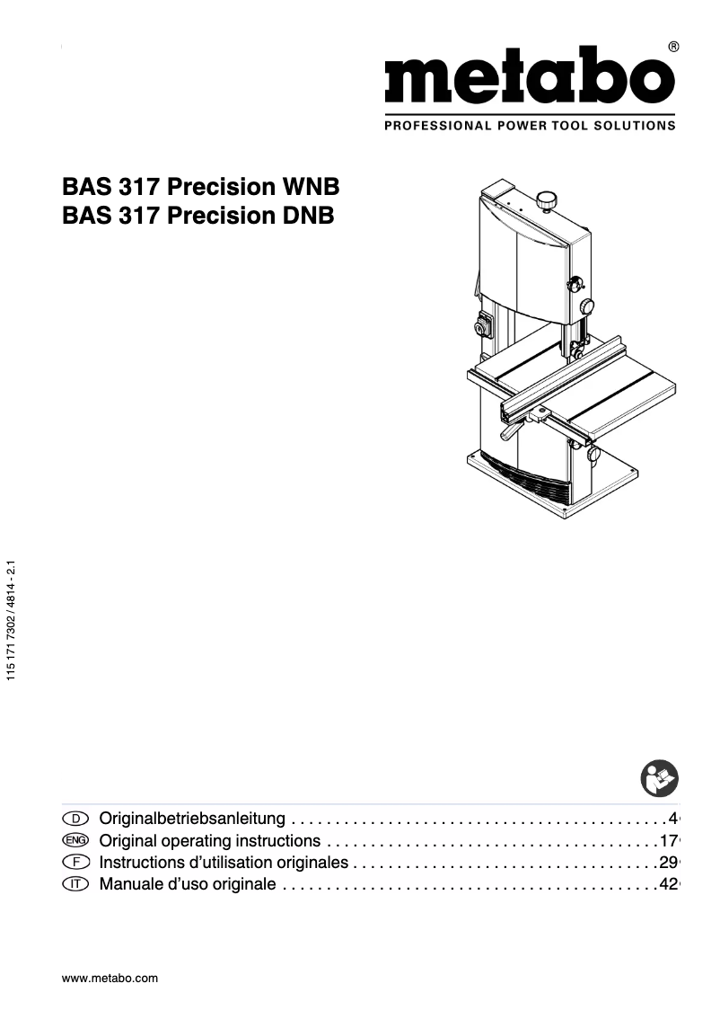 Page 1 of the manual User Manual Metabo BAS 317 Precision