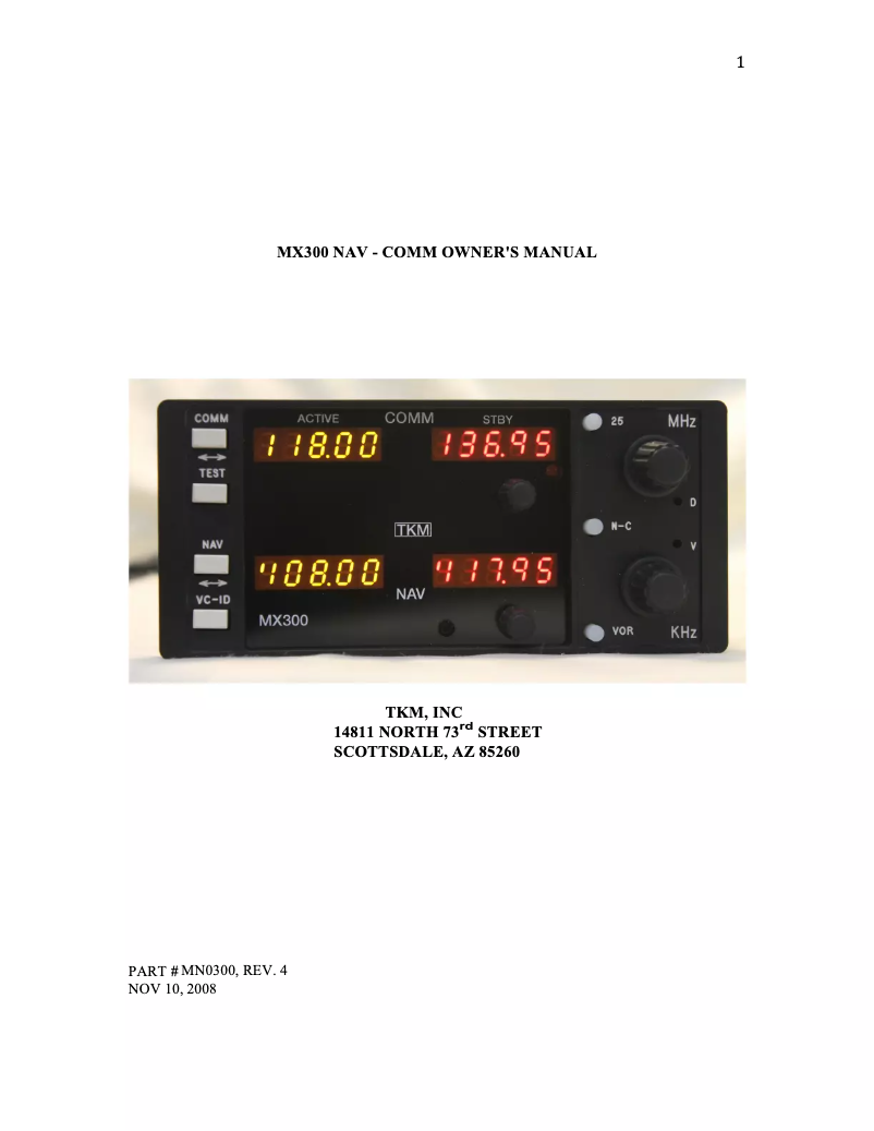 Page 1 of the manual User Manual TKM MX300