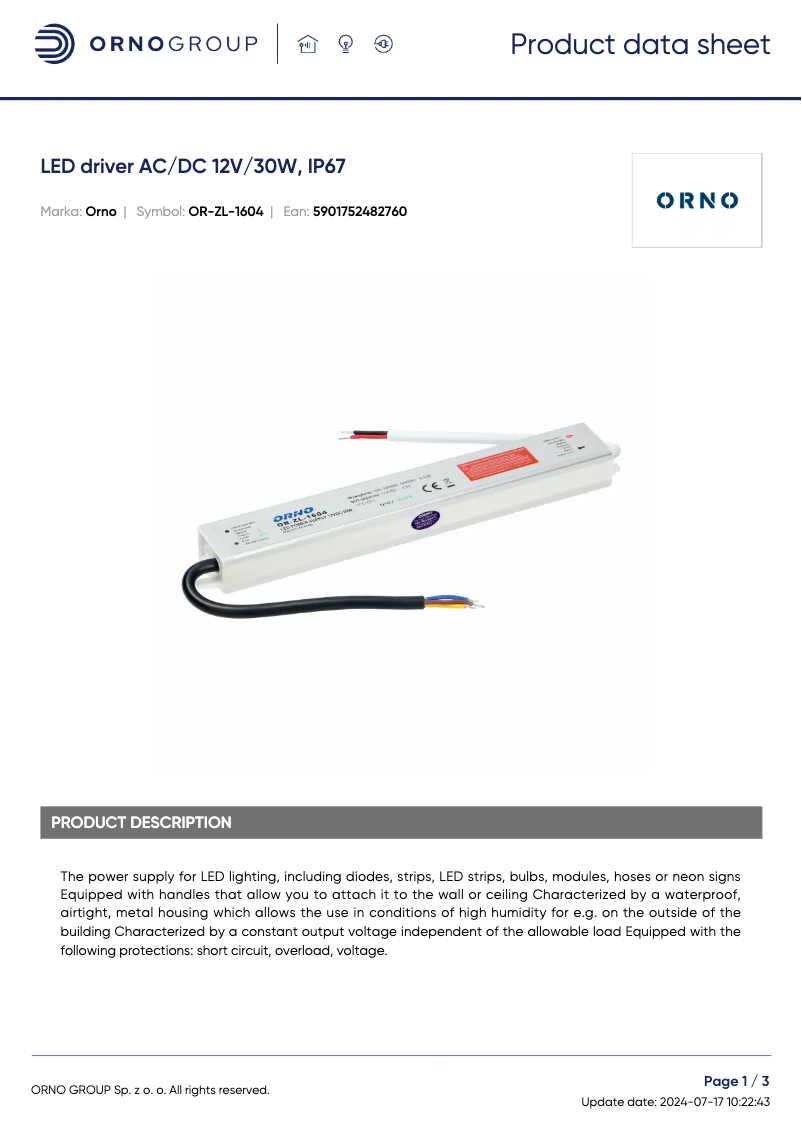 Image de la première page du manuel de l'appareil OR-ZL-1604