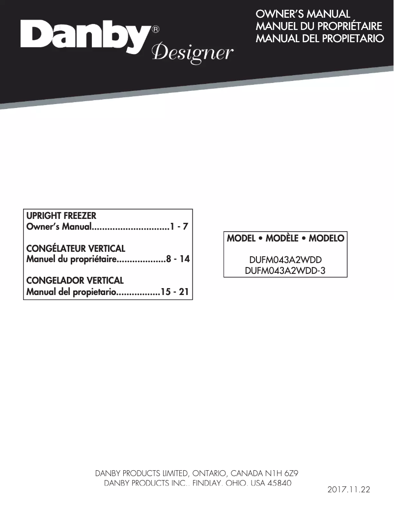 First page image of the manual for Designer DUFM043A2WDD