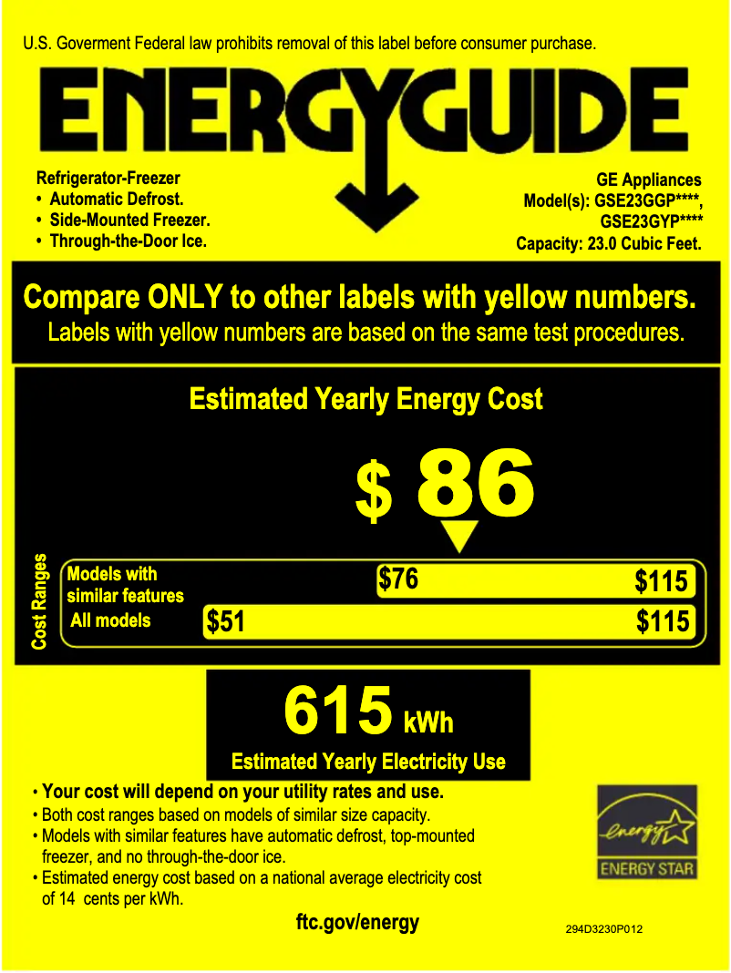 Page 1 of the manual Energy Label GE GSE23GGPBB