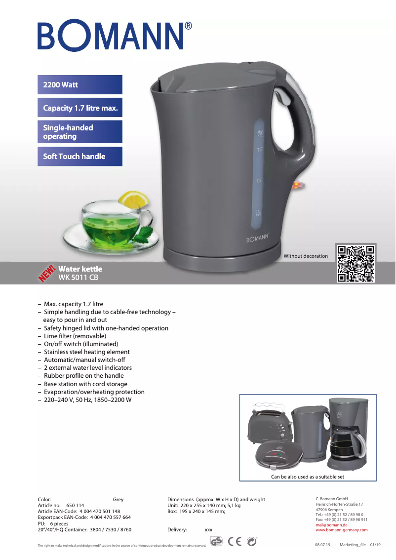 First page image of the manual for WK 5011 CB