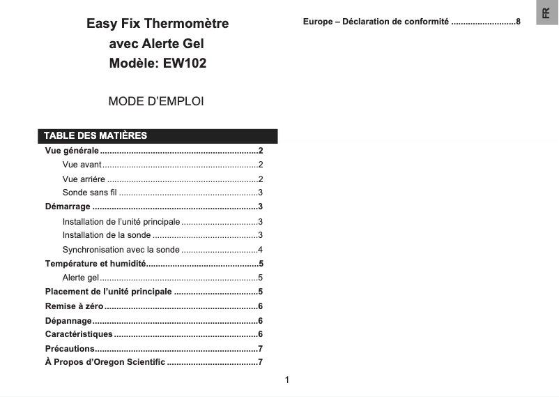 First page image of the manual for EW102