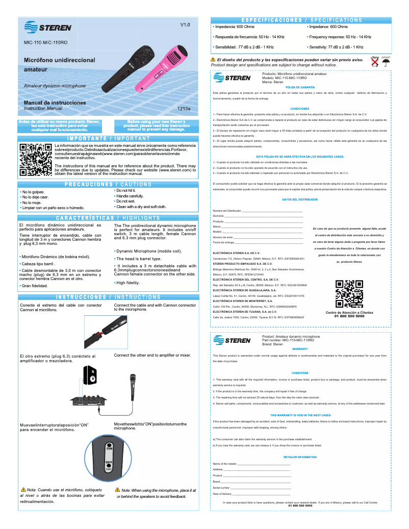 Page 1 of the manual User Manual Steren MIC-110