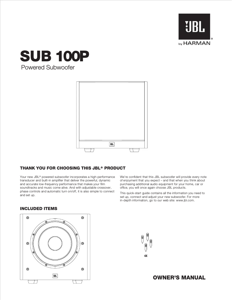 Page 1 of the manual User Manual JBL SUB 100P