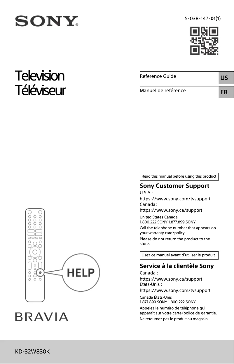 Page 1 of the manual User Manual Sony KD-32W830K