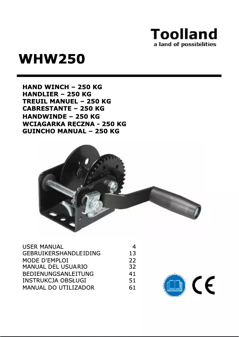 Page 1 of the manual User Manual Toolland WHW250