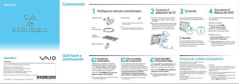 First page image of the manual for Vaio VPCJ117FX